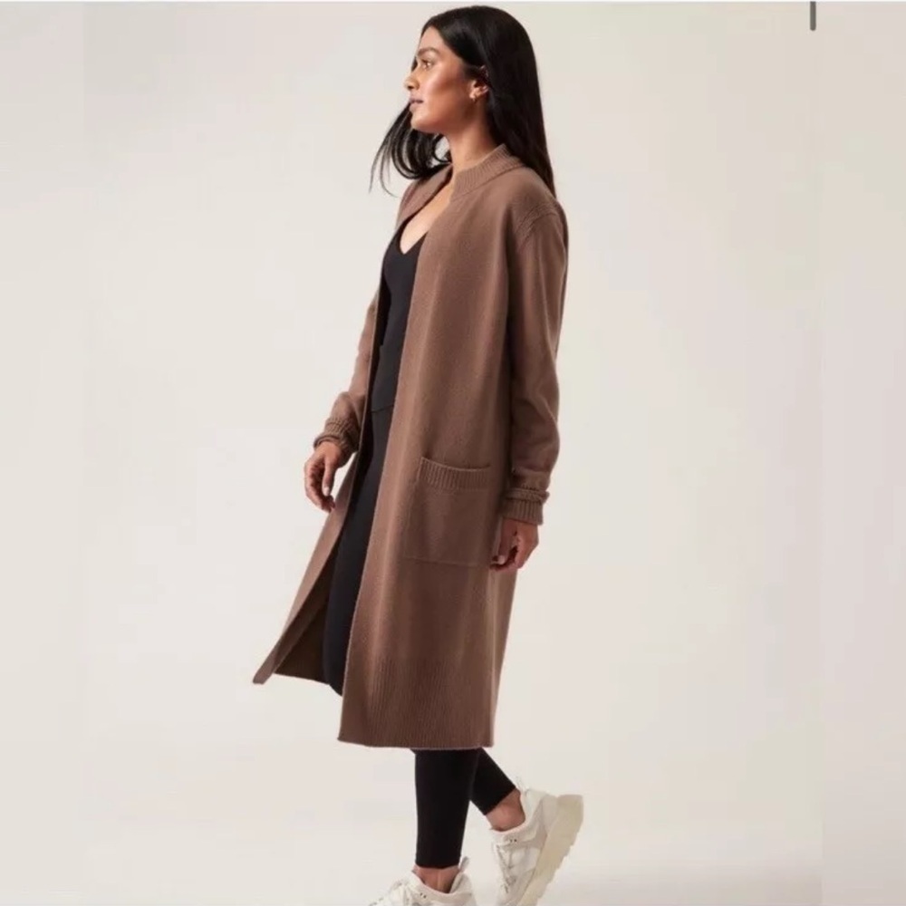 Athleta Long Open-Front Ribbed Cardigan in Brown
